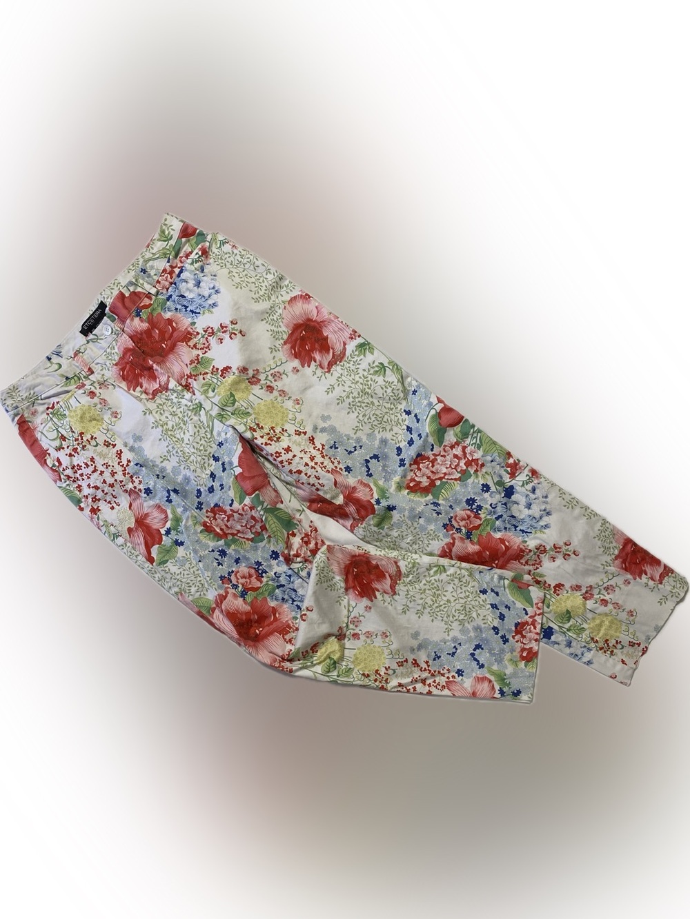 Etcetera Cream Floral Wide-Leg Pants with Red & Blue Blooms